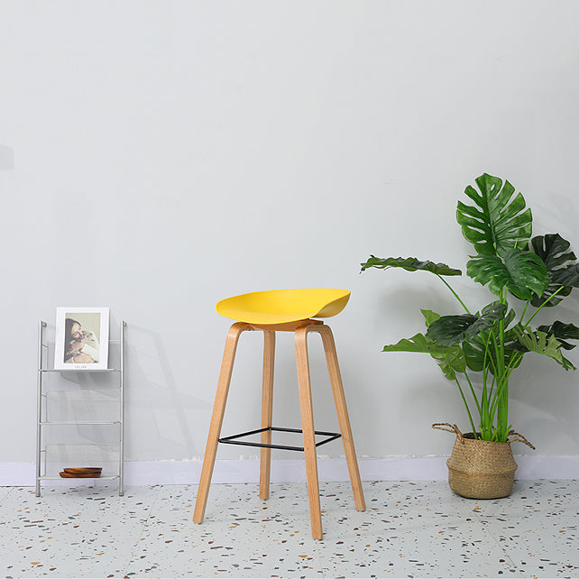 30-inch Modern Beech Wood Barstool Simple Backless Indoor Tall Stool with Plastic Seat