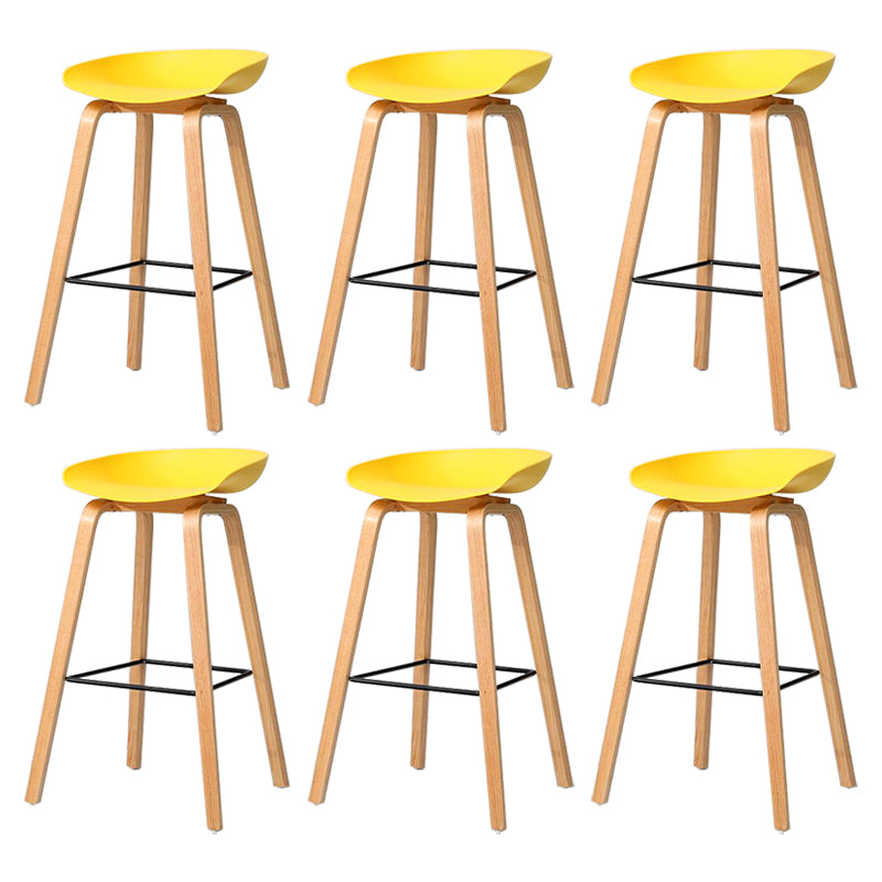 30-inch Modern Beech Wood Barstool Simple Backless Indoor Tall Stool with Plastic Seat