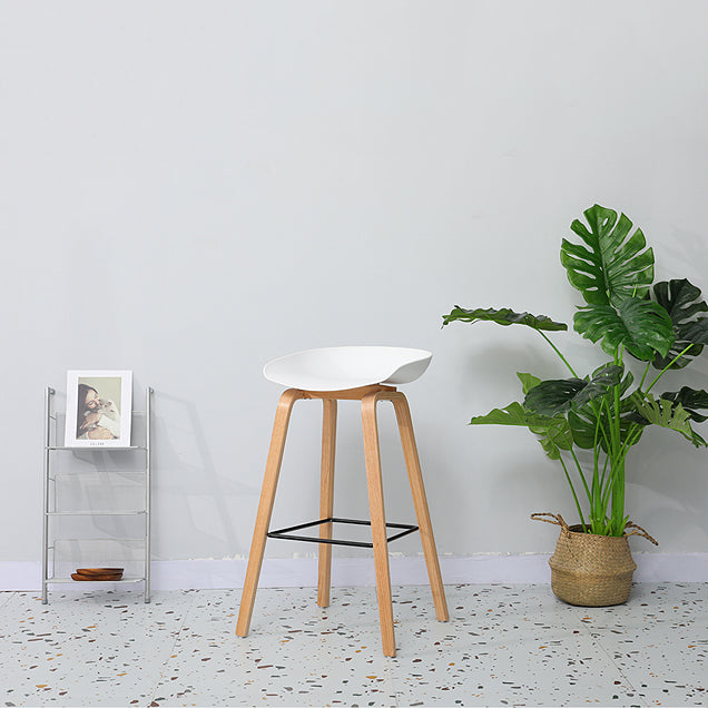 30-inch Modern Beech Wood Barstool Simple Backless Indoor Tall Stool with Plastic Seat