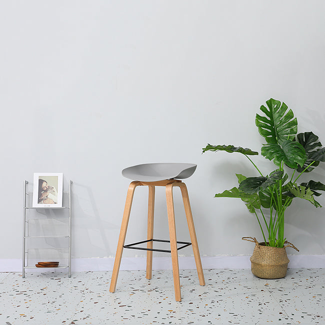 30-inch Modern Beech Wood Barstool Simple Backless Indoor Tall Stool with Plastic Seat