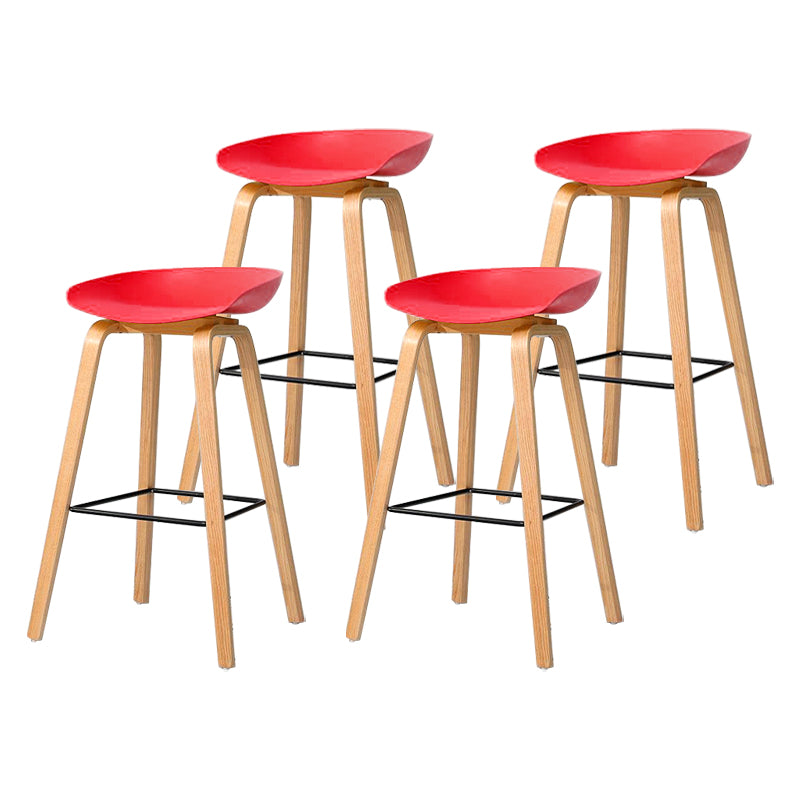 30-inch Modern Beech Wood Barstool Simple Backless Indoor Tall Stool with Plastic Seat