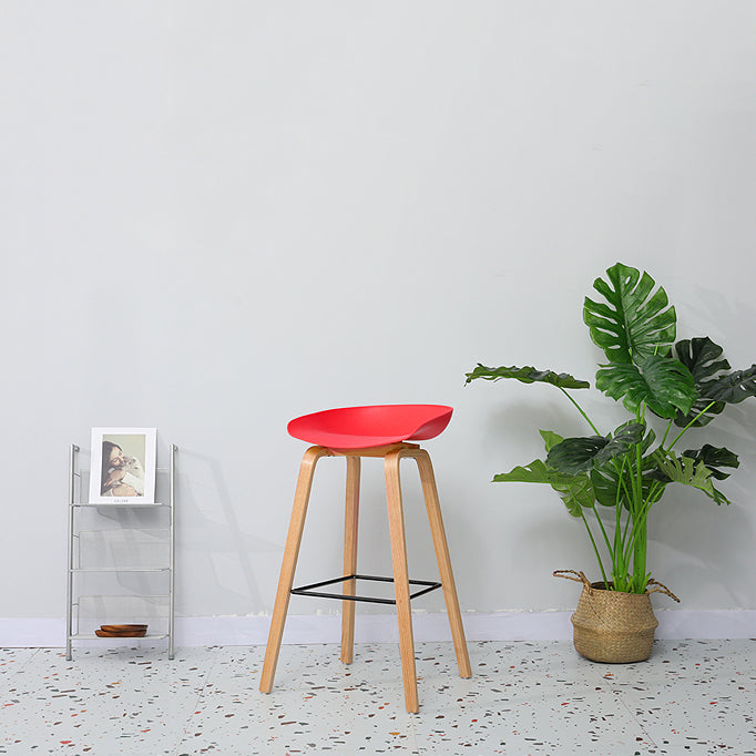 30-inch Modern Beech Wood Barstool Simple Backless Indoor Tall Stool with Plastic Seat