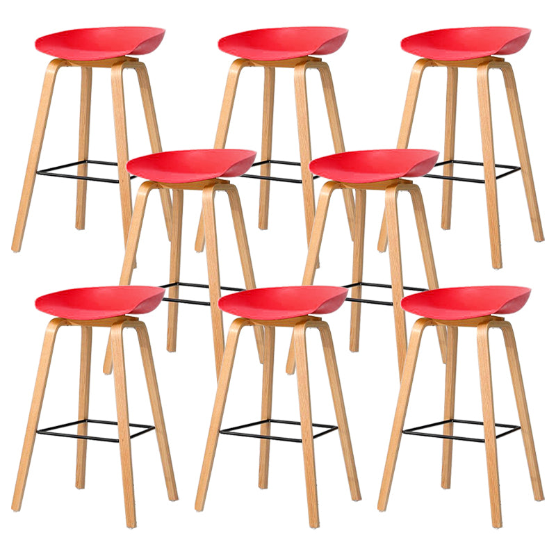 30-inch Modern Beech Wood Barstool Simple Backless Indoor Tall Stool with Plastic Seat