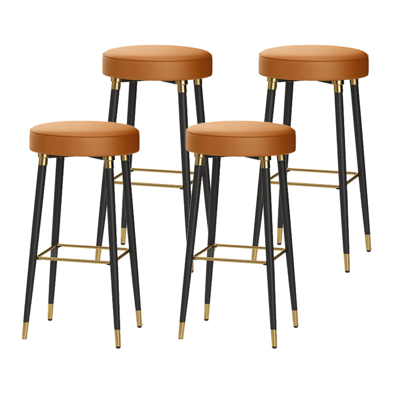 Glam Black Iron Barstool Simple Backless Indoor Tall Stool with Leather Seat