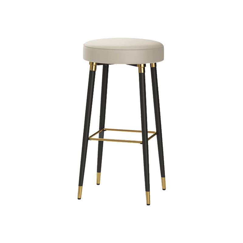Glam Black Iron Barstool Simple Backless Indoor Tall Stool with Leather Seat