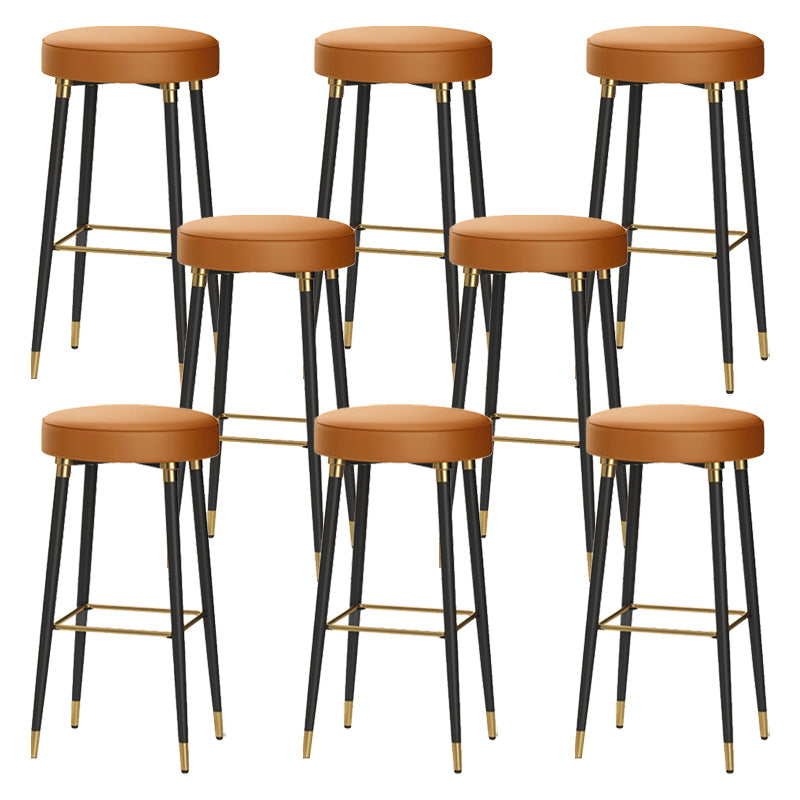 Glam Black Iron Barstool Simple Backless Indoor Tall Stool with Leather Seat