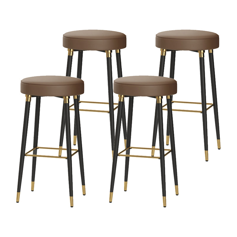 Glam Black Iron Barstool Simple Backless Indoor Tall Stool with Leather Seat