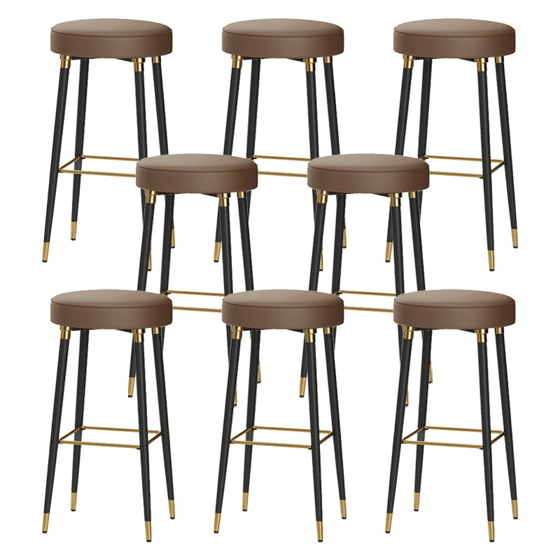 Glam Black Iron Barstool Simple Backless Indoor Tall Stool with Leather Seat