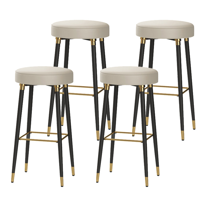 Glam Black Iron Barstool Simple Backless Indoor Tall Stool with Leather Seat