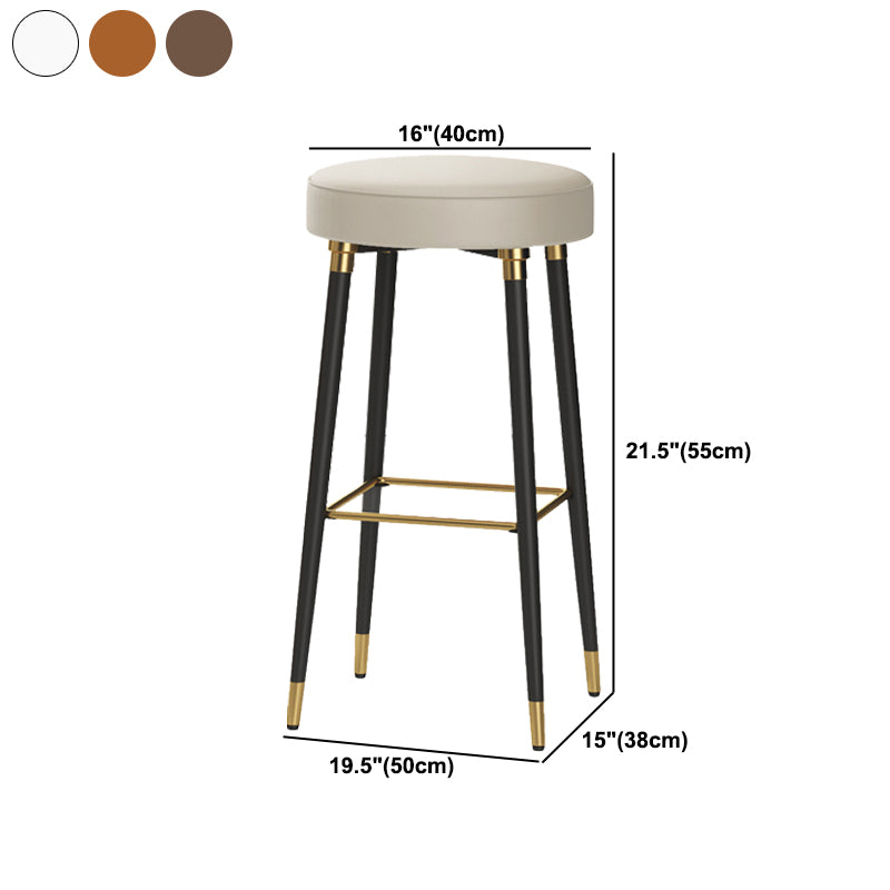 Glam Black Iron Barstool Simple Backless Indoor Tall Stool with Leather Seat