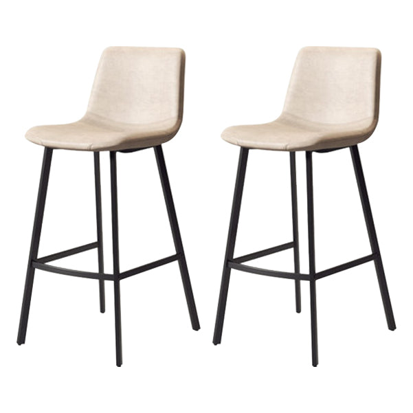 30-inch Glam Iron Barstool Distressed Low Back Indoor Tall Stool with Leather Seat