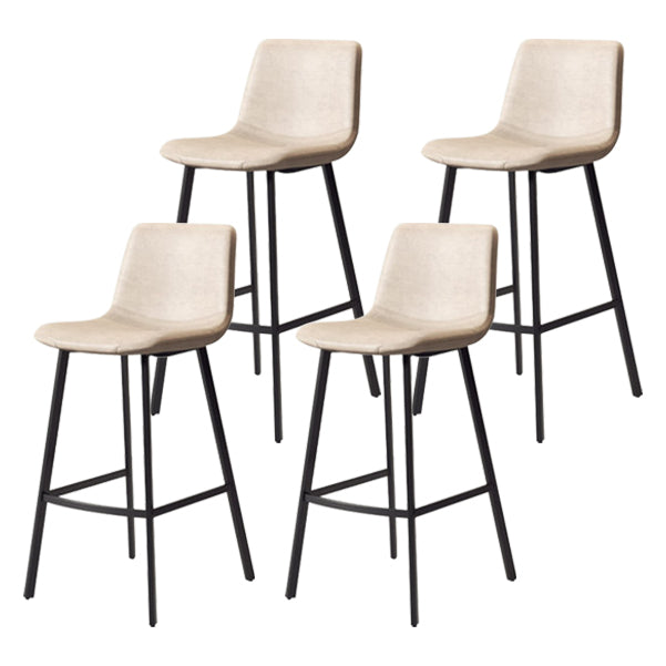 30-inch Glam Iron Barstool Distressed Low Back Indoor Tall Stool with Leather Seat