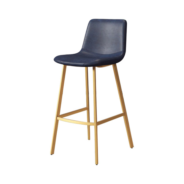 30-inch Glam Iron Barstool Distressed Low Back Indoor Tall Stool with Leather Seat