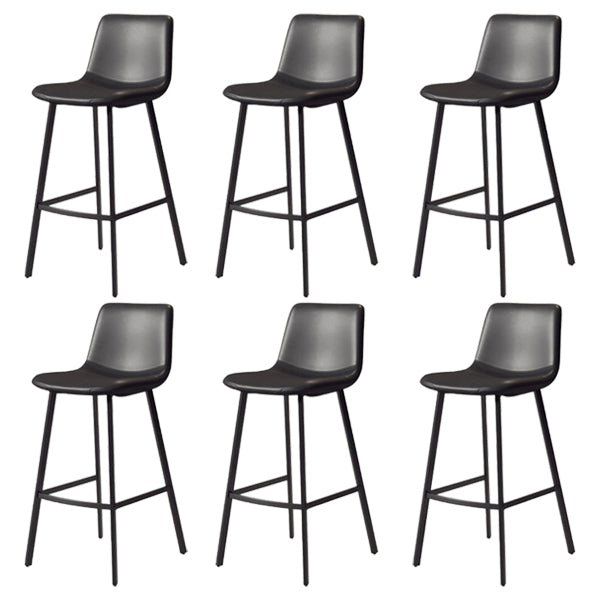 30-inch Glam Iron Barstool Distressed Low Back Indoor Tall Stool with Leather Seat