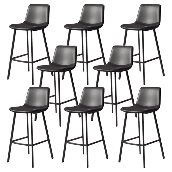 30-inch Glam Iron Barstool Distressed Low Back Indoor Tall Stool with Leather Seat