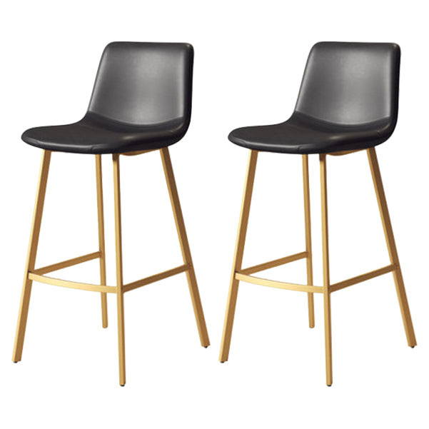 30-inch Glam Iron Barstool Distressed Low Back Indoor Tall Stool with Leather Seat