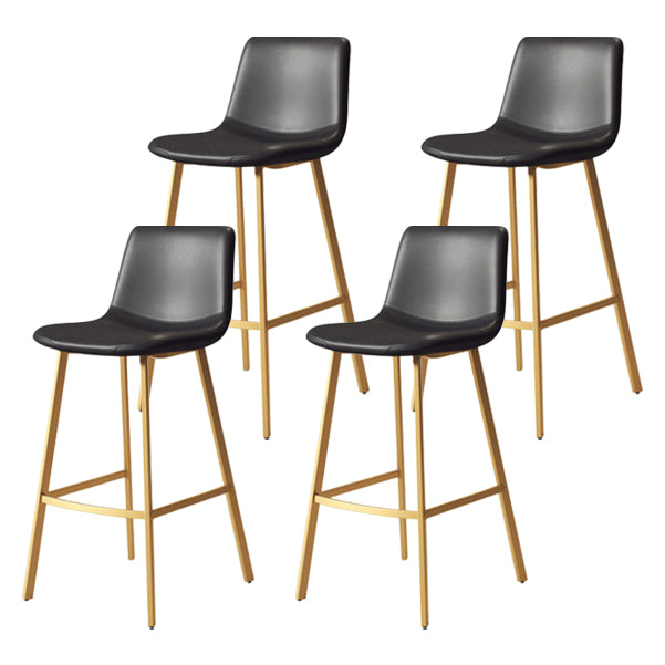 30-inch Glam Iron Barstool Distressed Low Back Indoor Tall Stool with Leather Seat