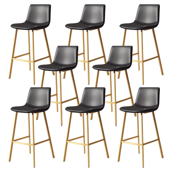 30-inch Glam Iron Barstool Distressed Low Back Indoor Tall Stool with Leather Seat