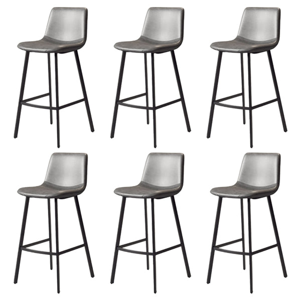 30-inch Glam Iron Barstool Distressed Low Back Indoor Tall Stool with Leather Seat
