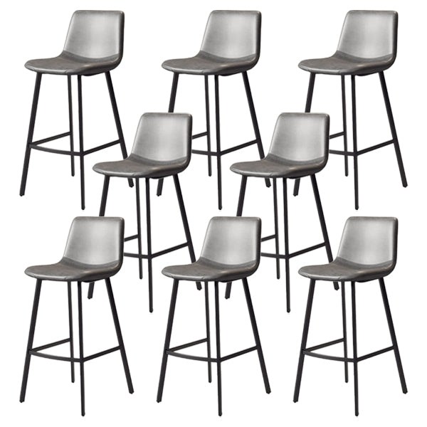 30-inch Glam Iron Barstool Distressed Low Back Indoor Tall Stool with Leather Seat