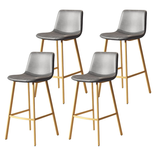 30-inch Glam Iron Barstool Distressed Low Back Indoor Tall Stool with Leather Seat