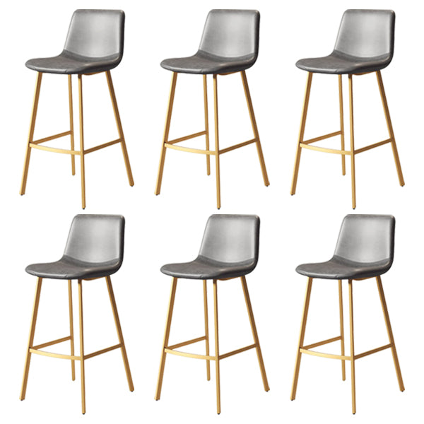 30-inch Glam Iron Barstool Distressed Low Back Indoor Tall Stool with Leather Seat