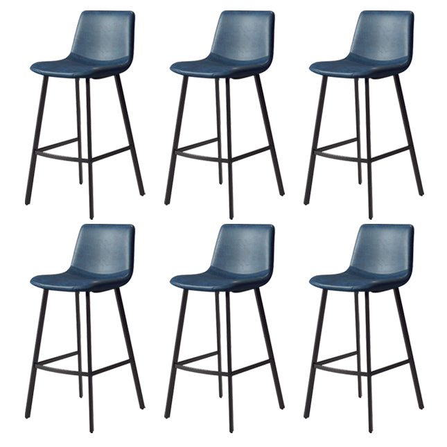 30-inch Glam Iron Barstool Distressed Low Back Indoor Tall Stool with Leather Seat