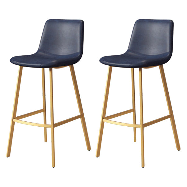 30-inch Glam Iron Barstool Distressed Low Back Indoor Tall Stool with Leather Seat