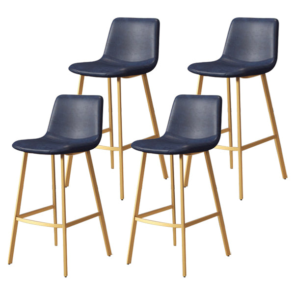 30-inch Glam Iron Barstool Distressed Low Back Indoor Tall Stool with Leather Seat