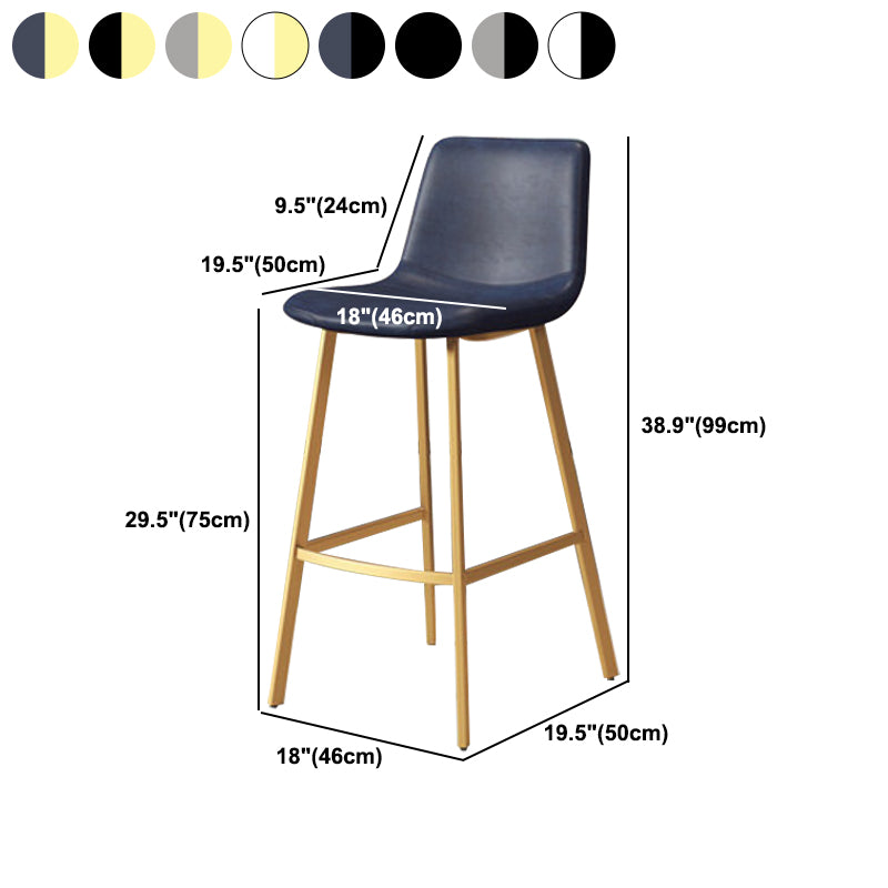 30-inch Glam Iron Barstool Distressed Low Back Indoor Tall Stool with Leather Seat