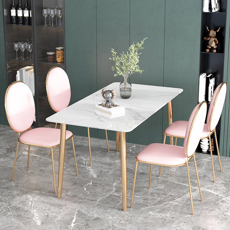 Glam Iron Dining Table Set 1/2/5 Pieces Dinette Set with Rectangle Sintered Stone Top