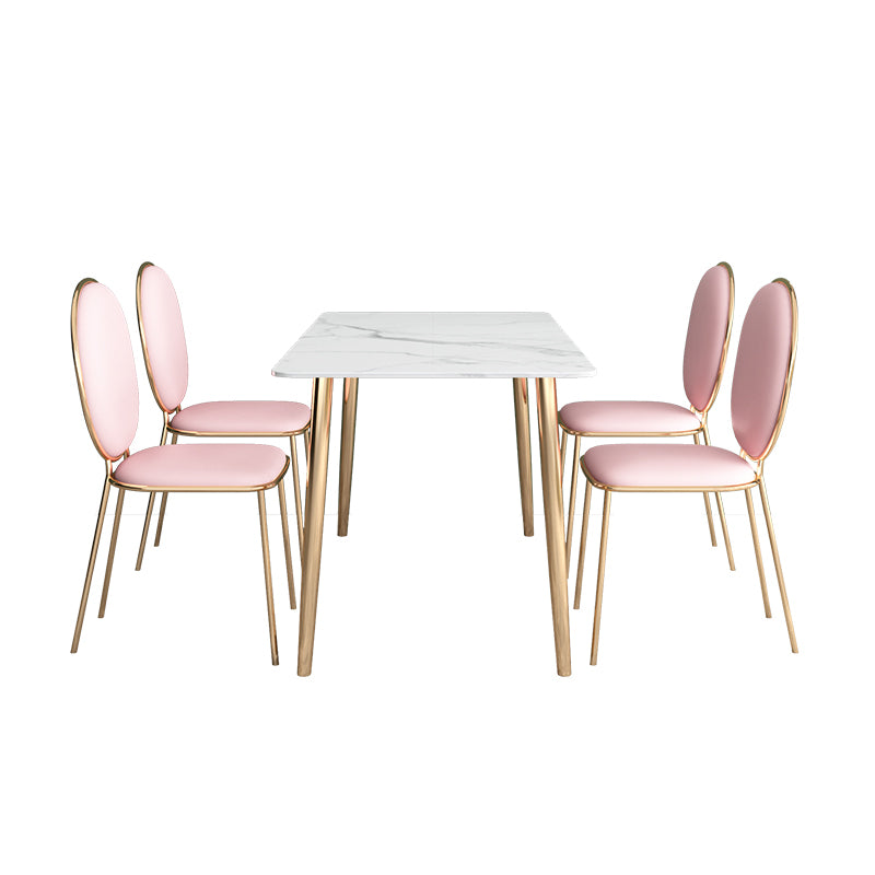 Glam Iron Dining Table Set 1/2/5 Pieces Dinette Set with Rectangle Sintered Stone Top