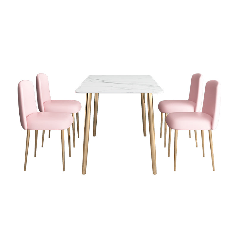 Glam Iron Dining Table Set 1/2/5 Pieces Dinette Set with Rectangle Sintered Stone Top