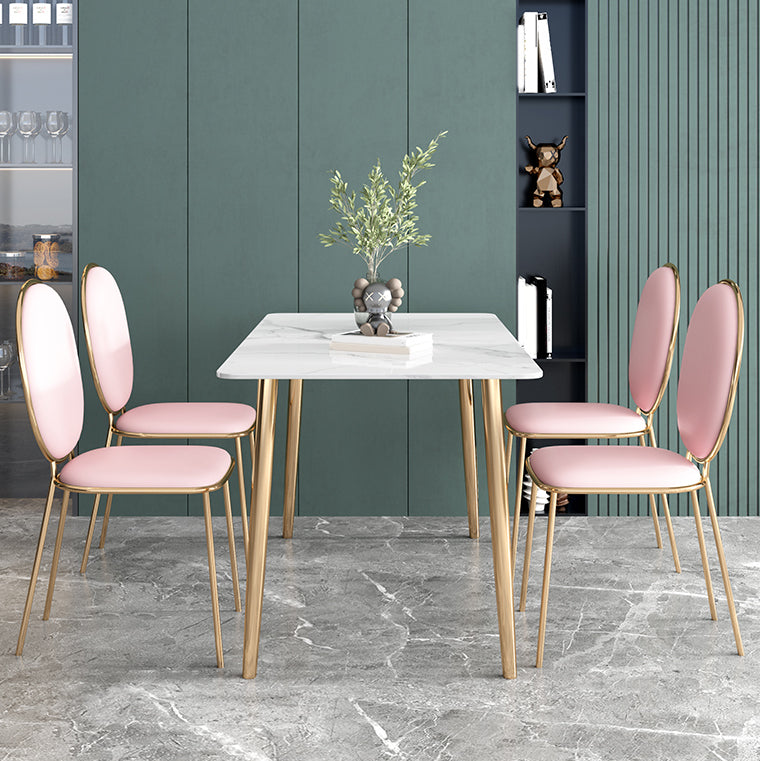 Glam Iron Dining Table Set 1/2/5 Pieces Dinette Set with Rectangle Sintered Stone Top