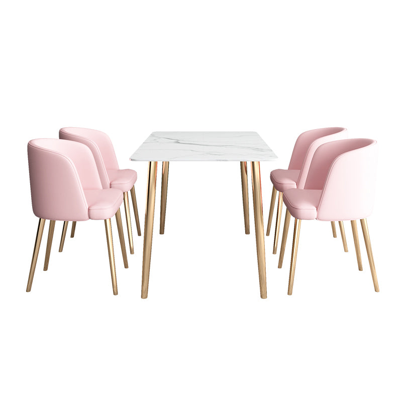 Glam Iron Dining Table Set 1/2/5 Pieces Dinette Set with Rectangle Sintered Stone Top