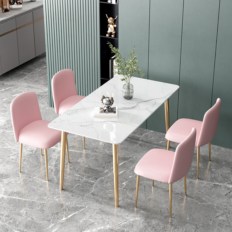 Glam Iron Dining Table Set 1/2/5 Pieces Dinette Set with Rectangle Sintered Stone Top