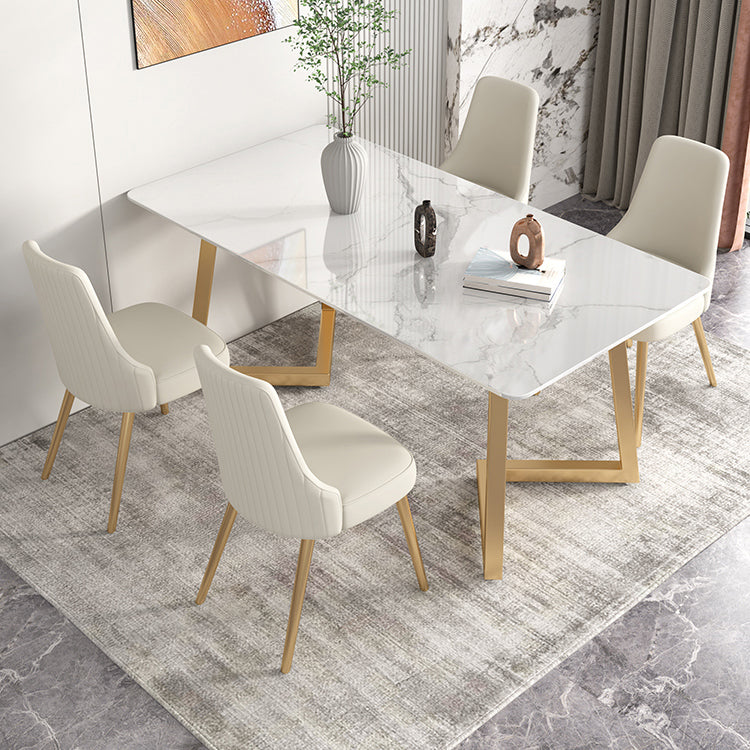 Glam Iron Dinette Set 1/2/3/5/6/7 Pieces Rectangle Dining Table Set with Sintered Stone