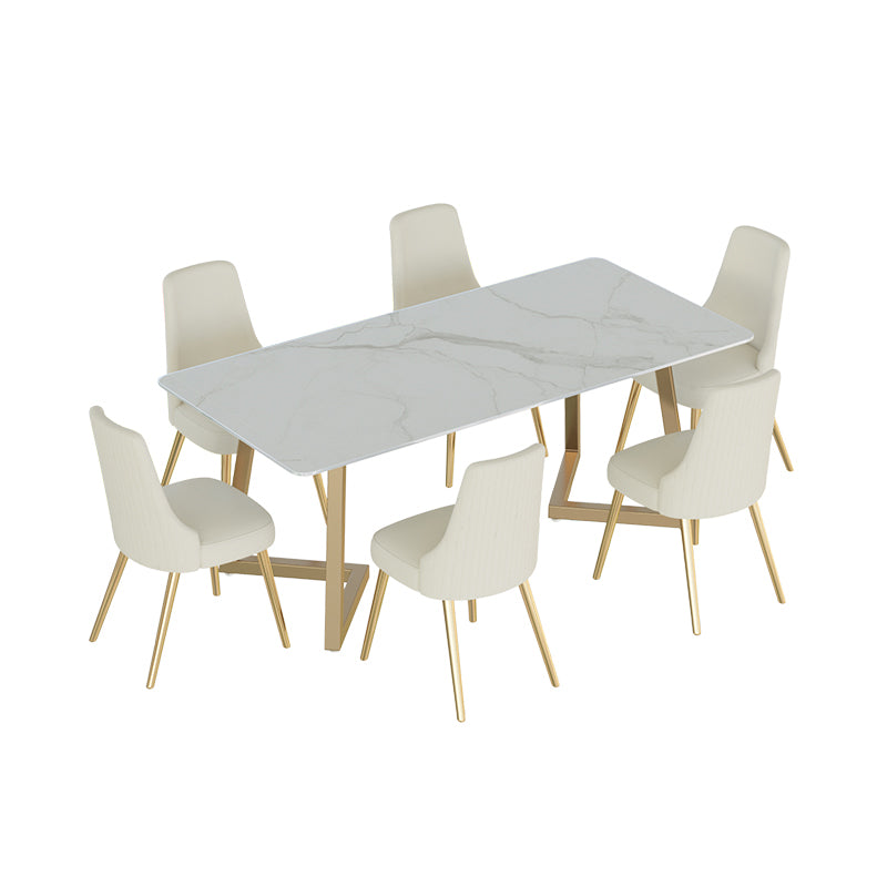 Glam Iron Dinette Set 1/2/3/5/6/7 Pieces Rectangle Dining Table Set with Sintered Stone