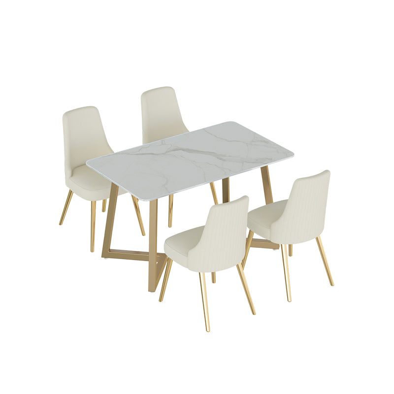 Glam Iron Dinette Set 1/2/3/5/6/7 Pieces Rectangle Dining Table Set with Sintered Stone