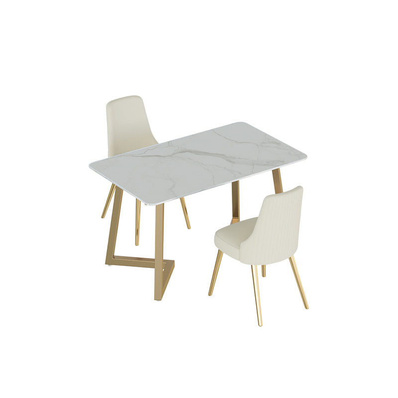 Glam Iron Dinette Set 1/2/3/5/6/7 Pieces Rectangle Dining Table Set with Sintered Stone