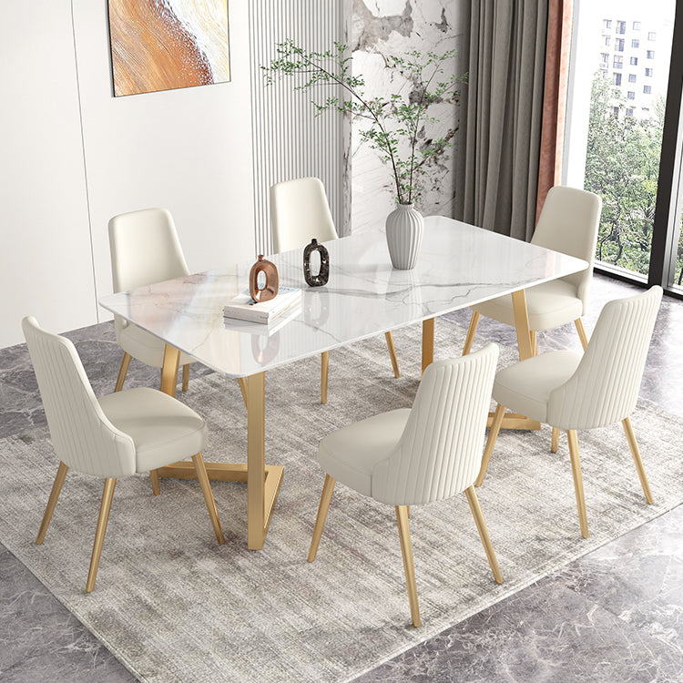 Glam Iron Dinette Set 1/2/3/5/6/7 Pieces Rectangle Dining Table Set with Sintered Stone