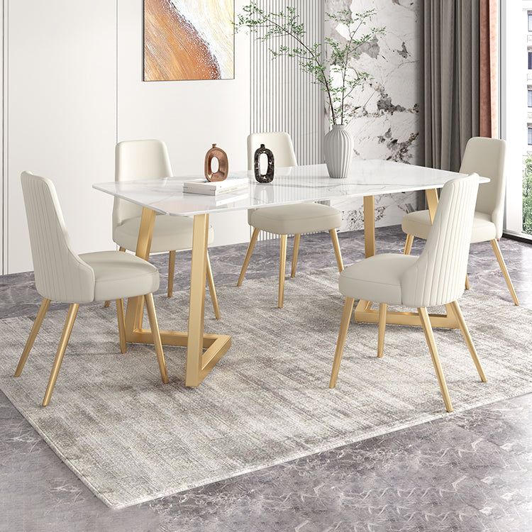 Glam Iron Dinette Set 1/2/3/5/6/7 Pieces Rectangle Dining Table Set with Sintered Stone
