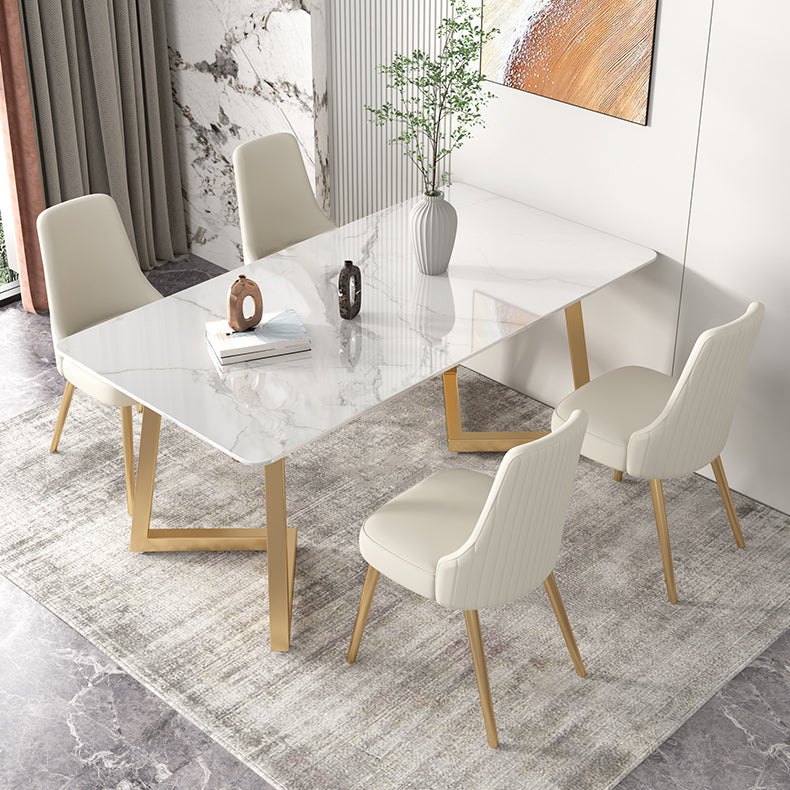 Glam Iron Dinette Set 1/2/3/5/6/7 Pieces Rectangle Dining Table Set with Sintered Stone