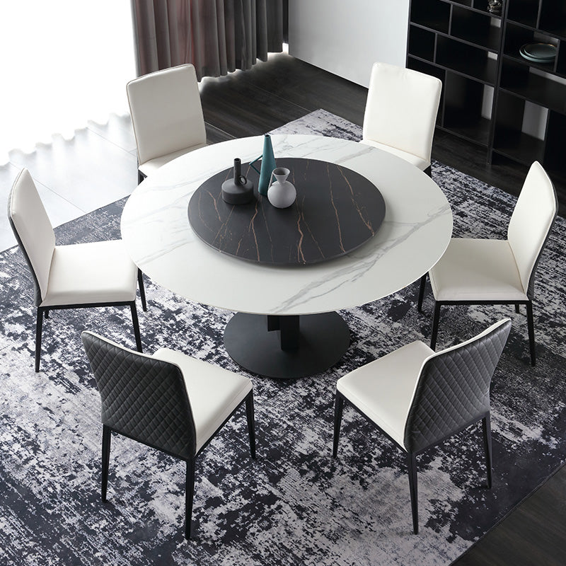Modern Round Dinette Set 1/4/7 Pieces Sintered Stone Top Dining Table Set with Turntable