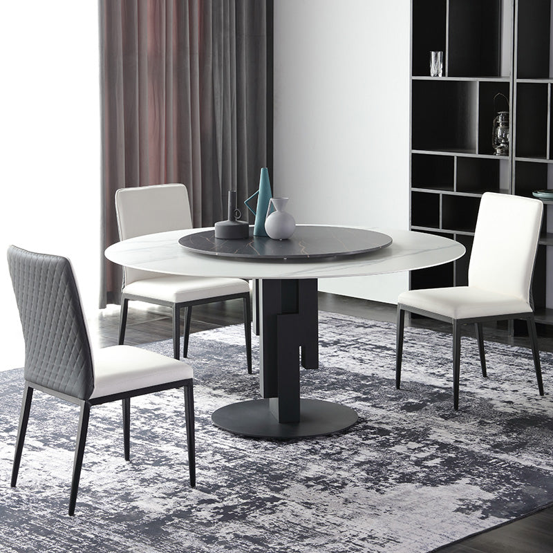Modern Round Dinette Set 1/4/7 Pieces Sintered Stone Top Dining Table Set with Turntable