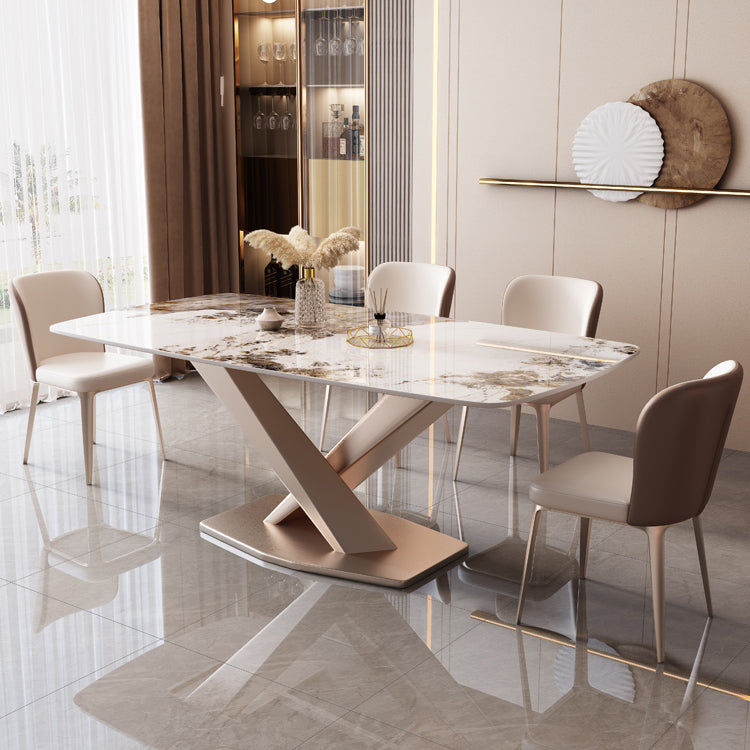 Modern Rectangle Dinette Set 1/2/5/7 Pieces White Sintered Stone Top Dining Table Set