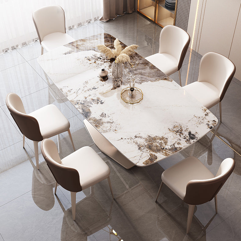 Modern Rectangle Dinette Set 1/2/5/7 Pieces White Sintered Stone Top Dining Table Set