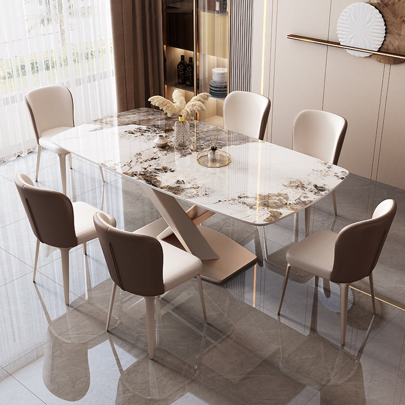 Modern Rectangle Dinette Set 1/2/5/7 Pieces White Sintered Stone Top Dining Table Set