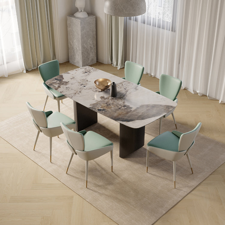 Modern Rectangle Dining Table Set 1/4/5/7 Pieces Sintered Stone Top Dinette Set