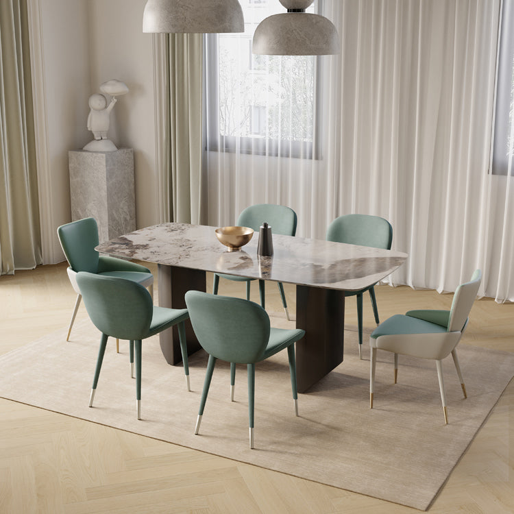 Modern Rectangle Dining Table Set 1/4/5/7 Pieces Sintered Stone Top Dinette Set
